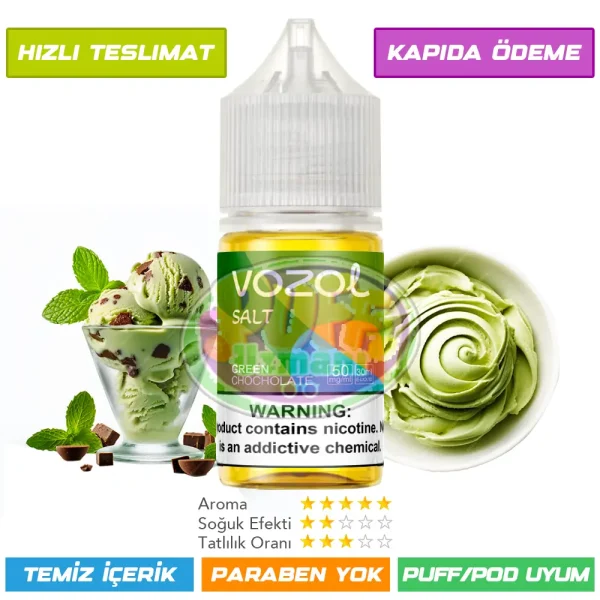 Vozol Likit Yeşil Çikolata Kreması Aromalı 30ml