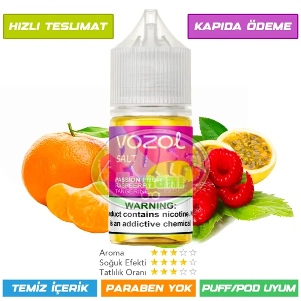 Vozol Likit Çarkıfelek Meyvesi Ahududu ve Mandalina Aromalı 30ml